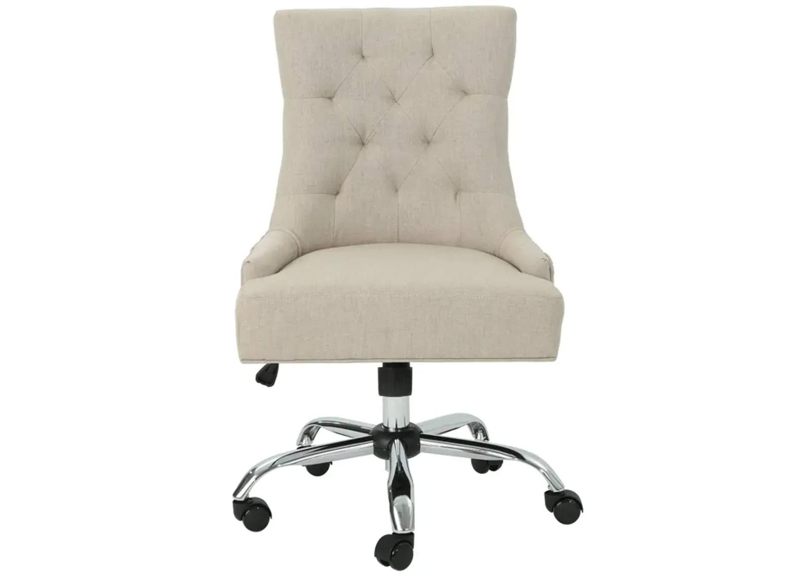 Ovi Swivel Rolling Office Chair, Gas Lift, Tufted Beige Fabric, Chrome -Benzara