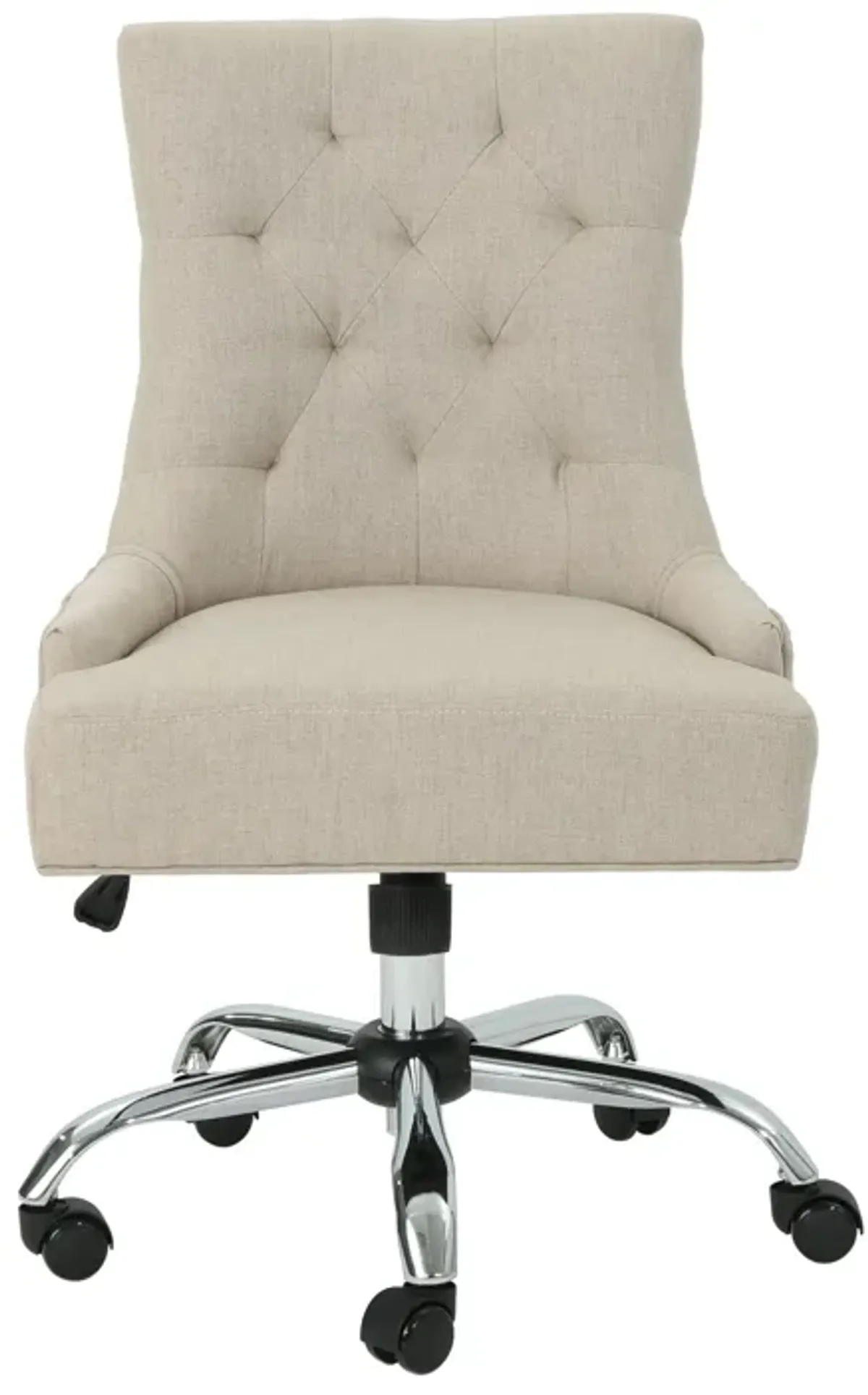 Ovi Swivel Rolling Office Chair, Gas Lift, Tufted Beige Fabric, Chrome -Benzara