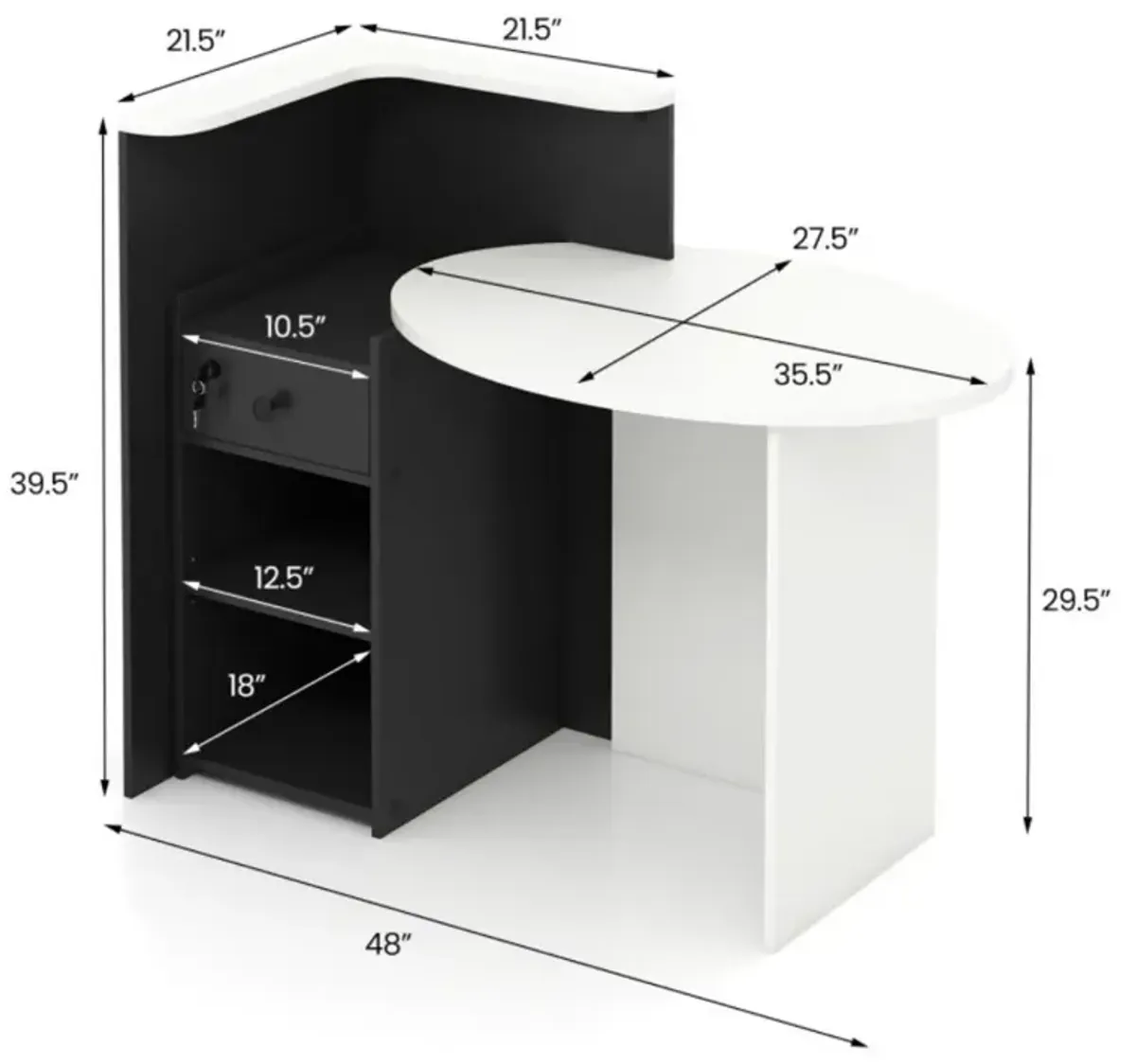 Hivvago Reception Office Desk with Open Shelf and Lockable Drawer