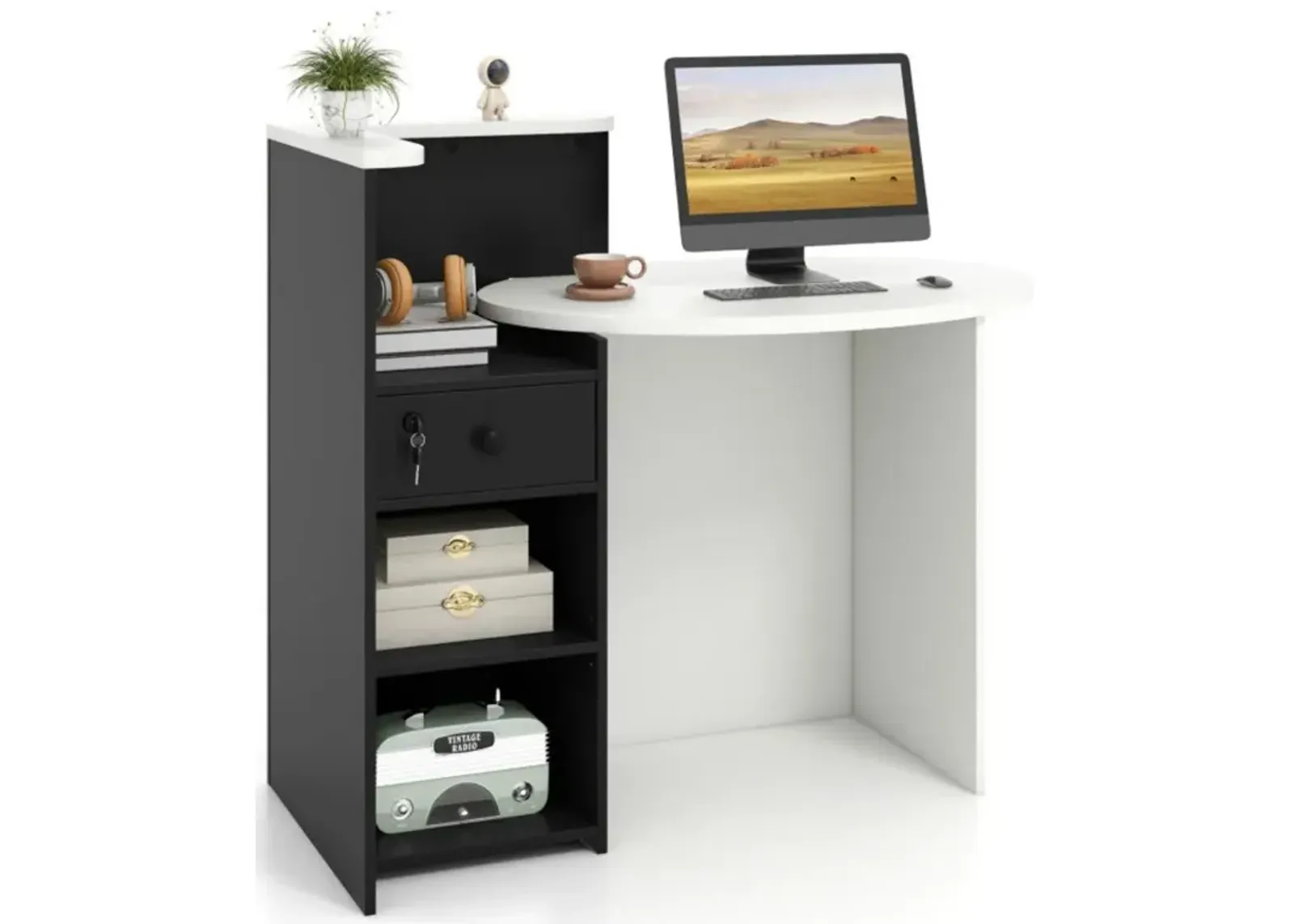 Hivvago Reception Office Desk with Open Shelf and Lockable Drawer