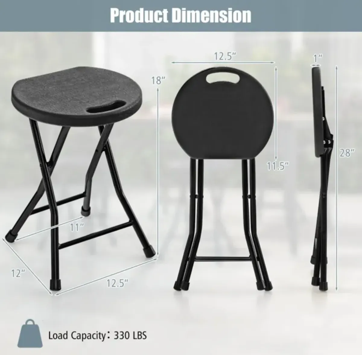 Hivvago Set of 4 18 Inch Collapsible Round Stools with Handle