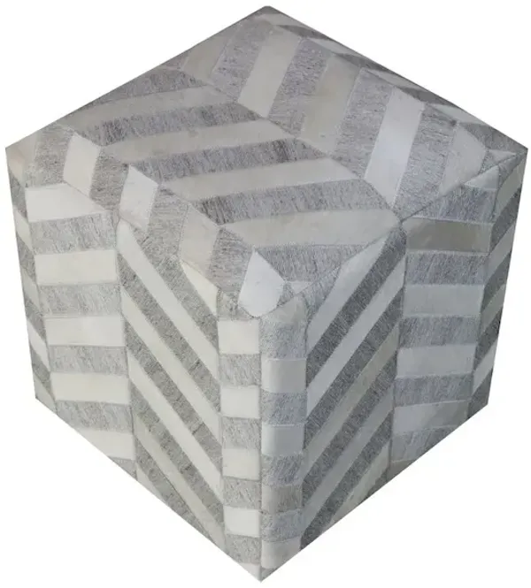 Contemporary Kobe Pouf in Gray and Ivory