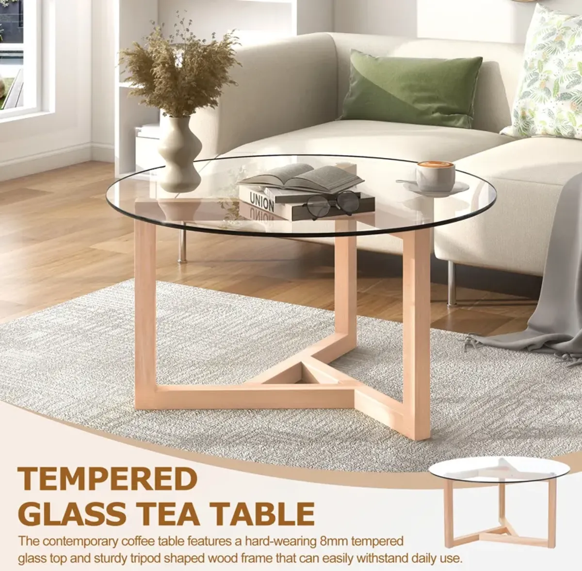 Merax Modern Coffee Table with Tempered Glass