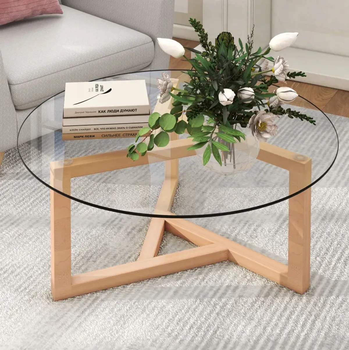 Merax Modern Coffee Table with Tempered Glass