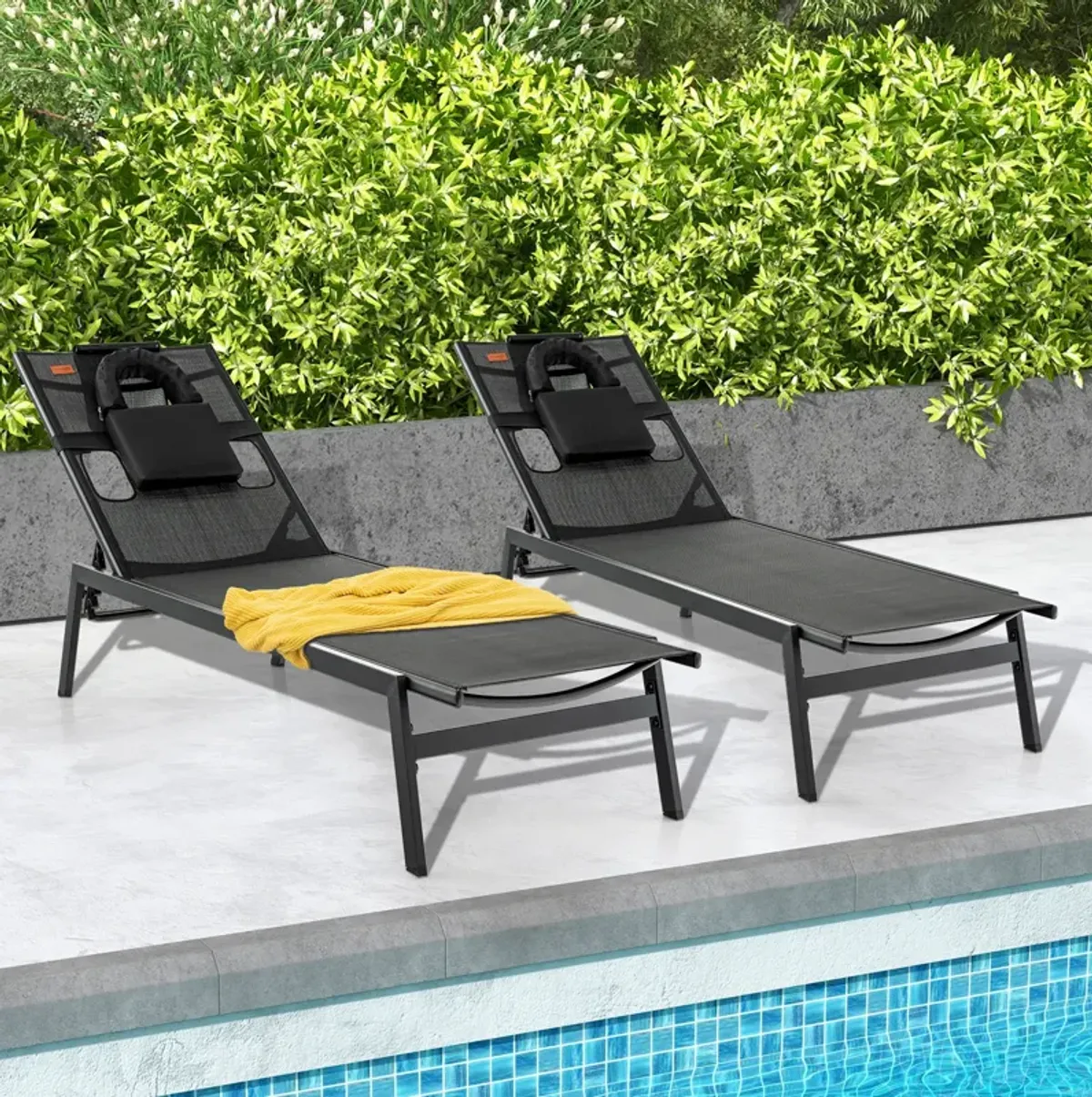 Patio Sunbathing Lounge Chair 5-Position Adjustable Tanning Chair-Black