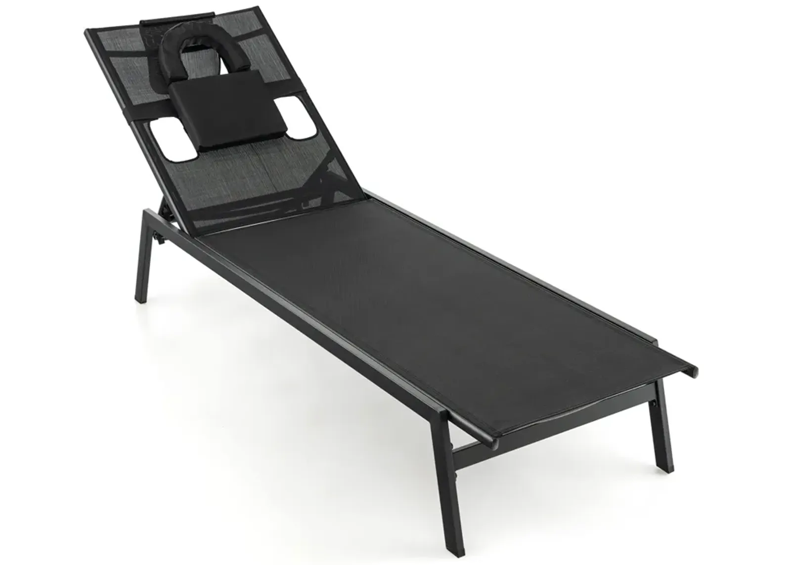 Patio Sunbathing Lounge Chair 5-Position Adjustable Tanning Chair-Black