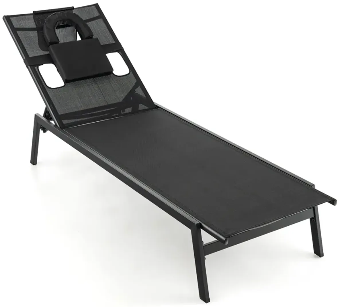 Patio Sunbathing Lounge Chair 5-Position Adjustable Tanning Chair-Black