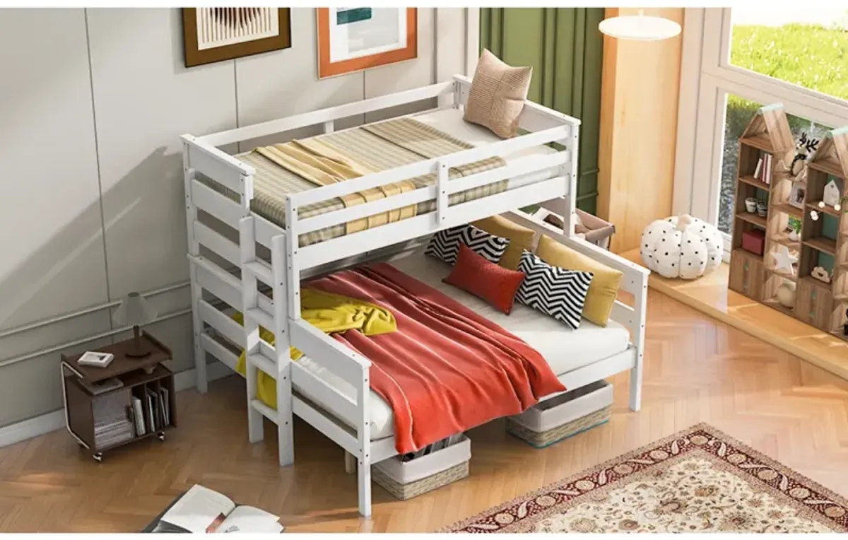 Wood Twin XL Over Queen Bunk Bed With Ladder, White