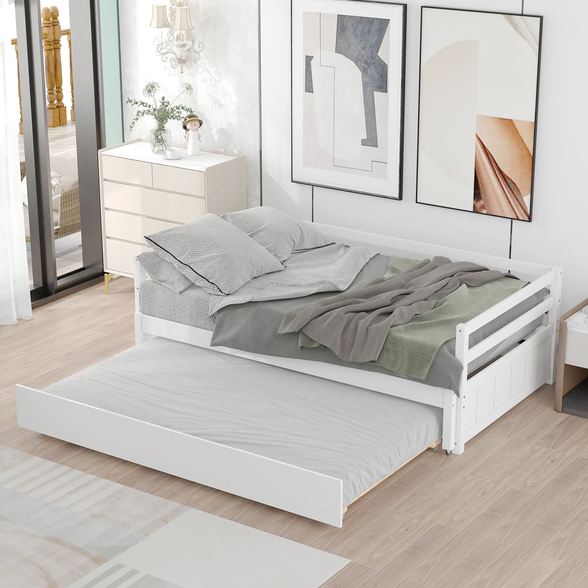 Merax Modern Daybed with Trundle Bed Frame