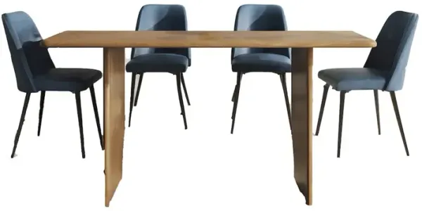 Five Piece 76" Rustic Modern Solid Wood Dining Set with Faux Leather Chairs