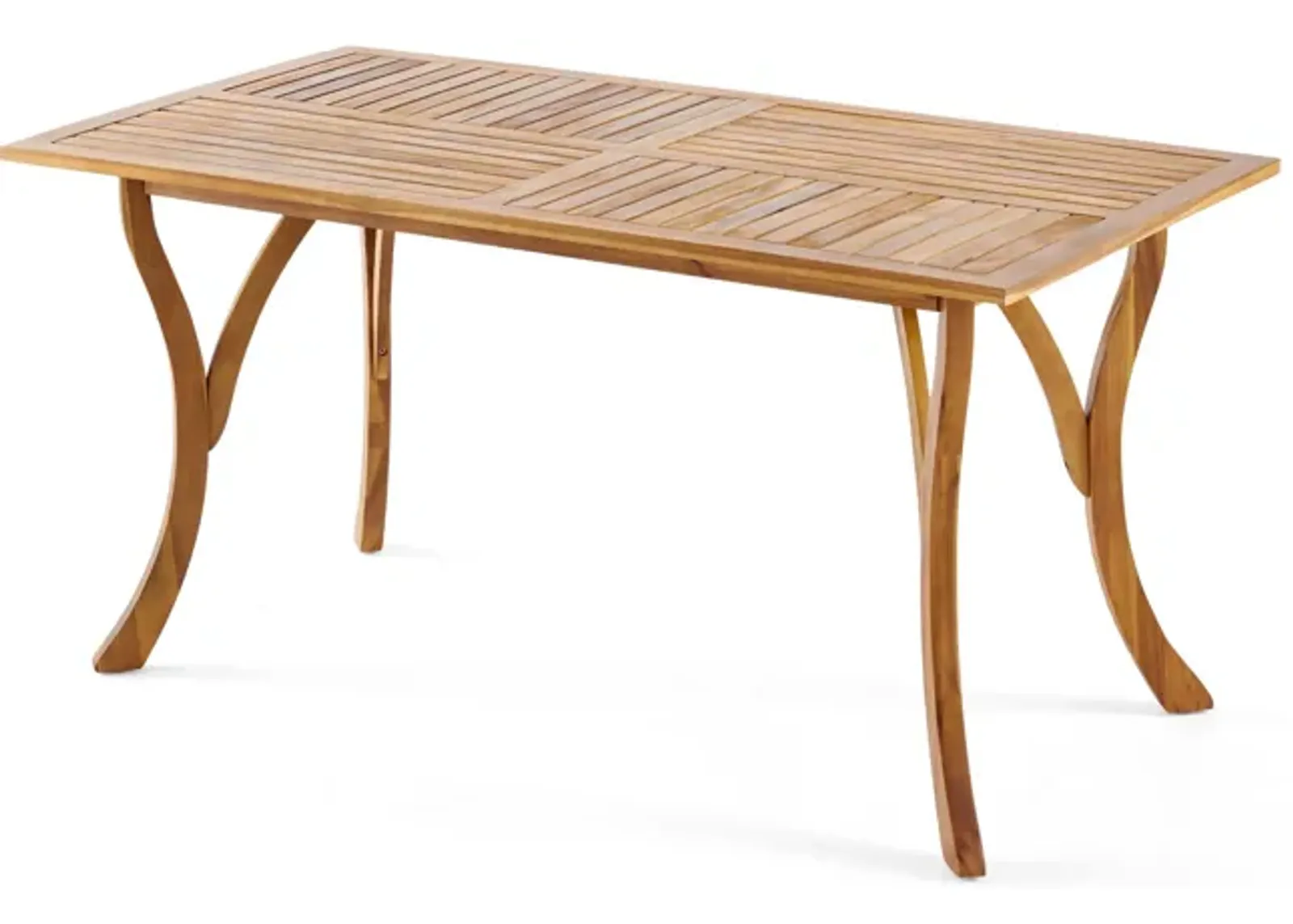 Olen Outdoor Dining Table, Slatted Rectangular 59 Inch, Brown Wood - Benzara