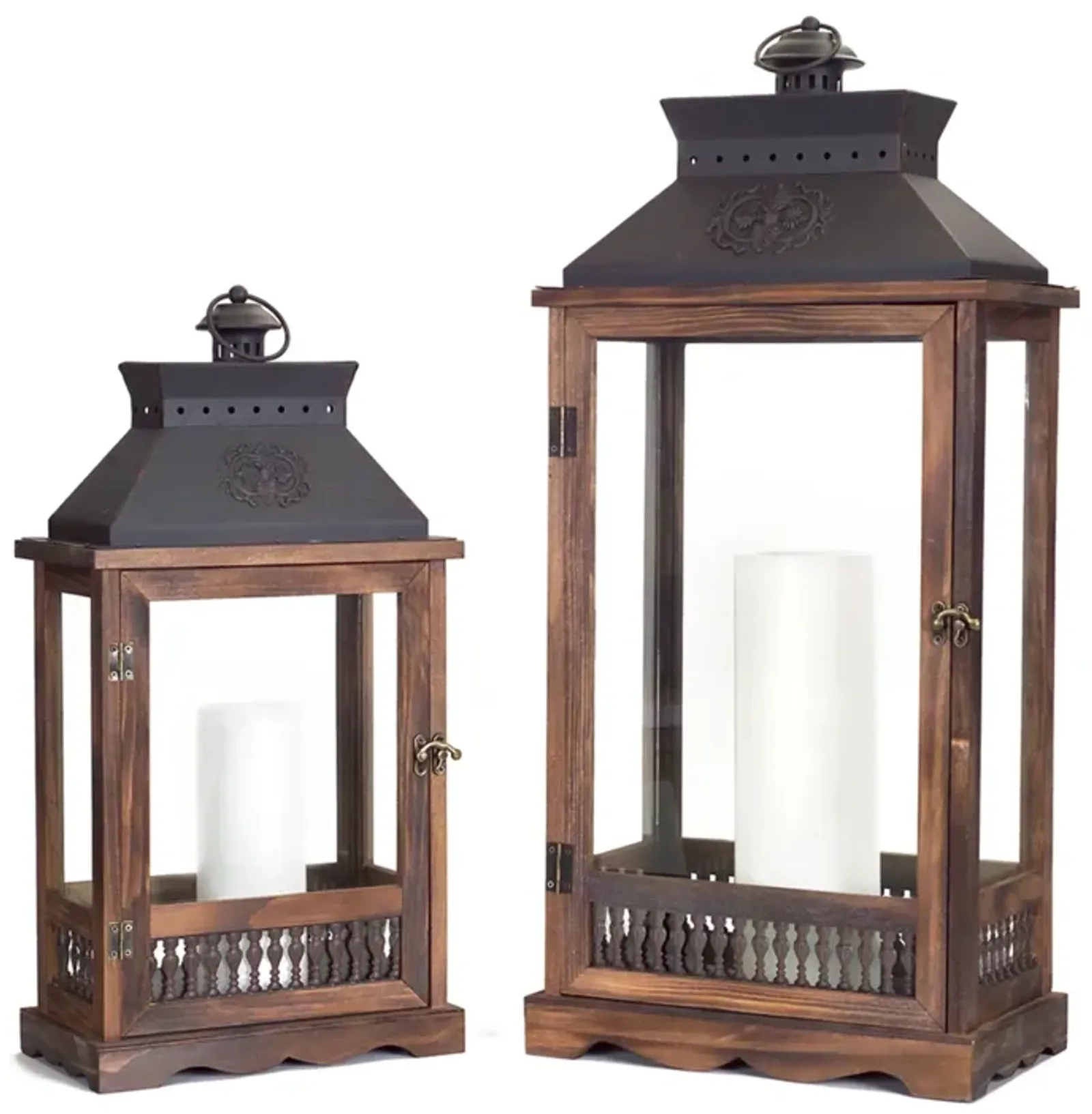 Hivvago Lanterns (Set of 2) 21"H, 27.5"H Wood/Metal/Glass