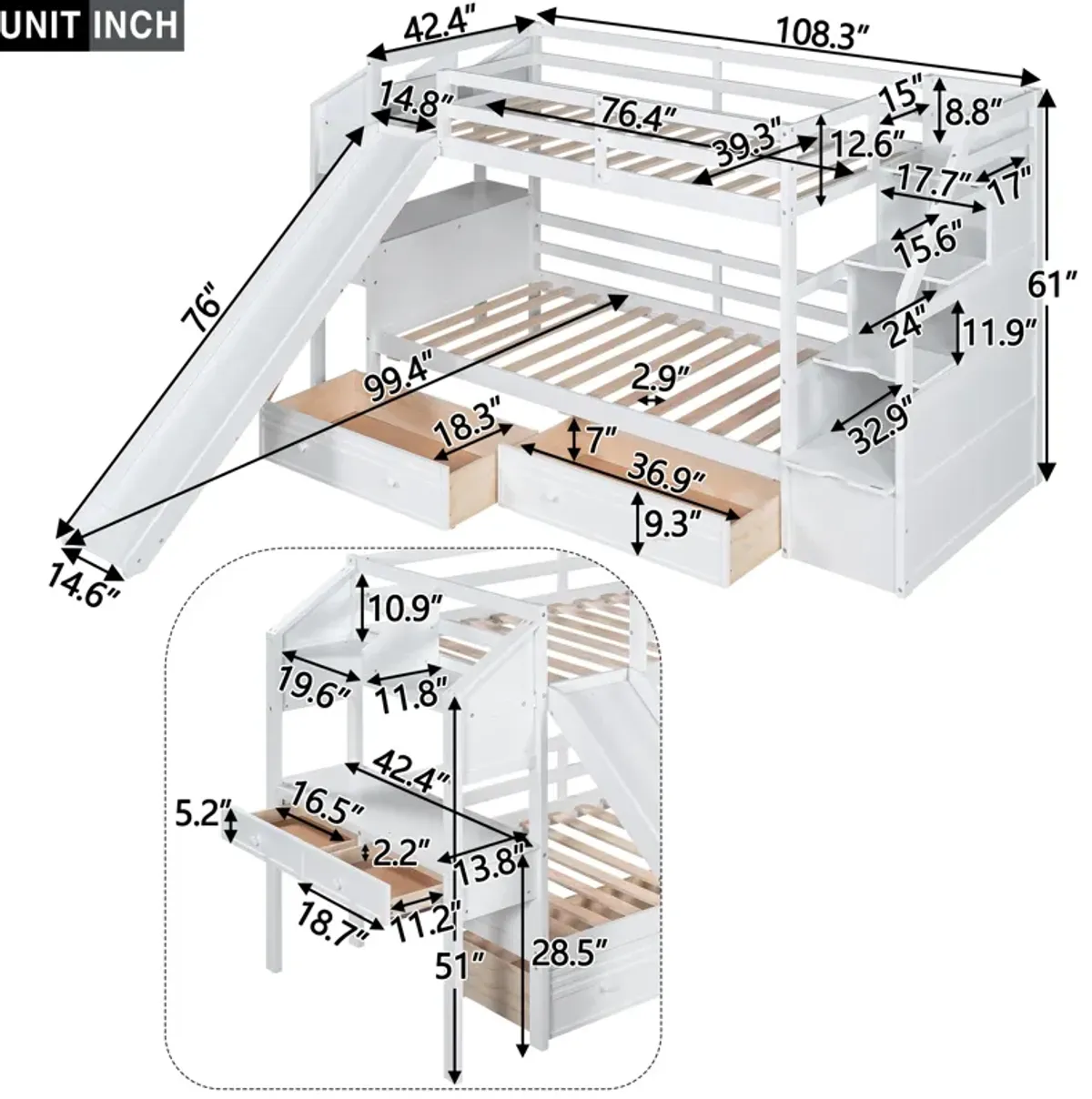 Merax Bunk Bed with Storage Staircase and Drawers