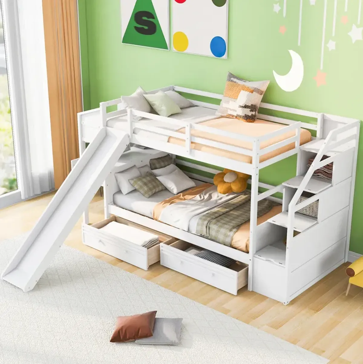 Merax Bunk Bed with Storage Staircase and Drawers