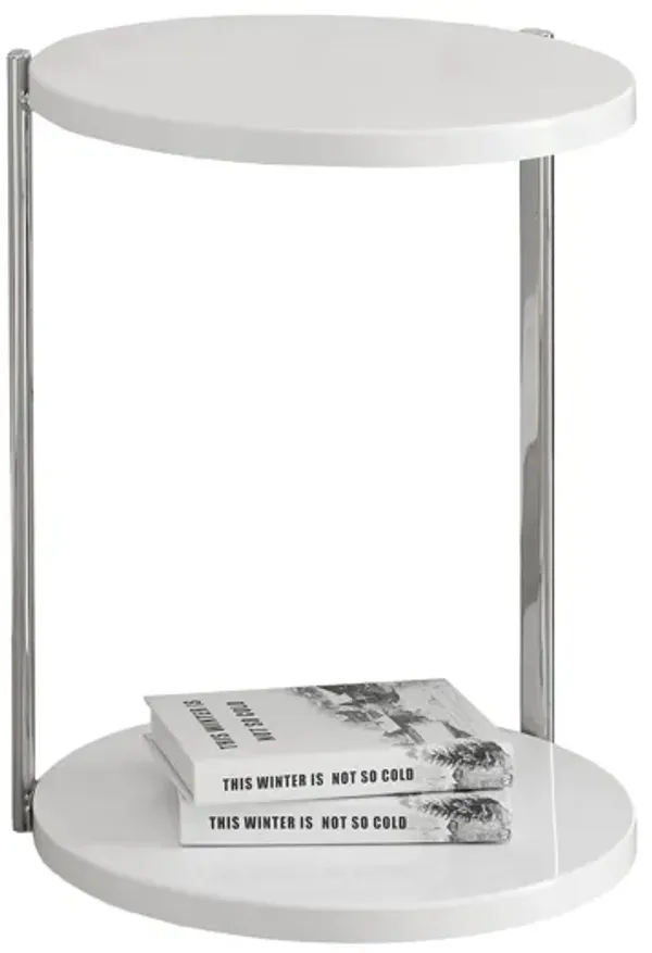 Monarch Specialties 3056, Round, Side, End, Nightstand, Lamp, Living Room, Bedroom, Laminate, Contemporary, Modern Accent Table-Glossy Chrome Metal, 18.25" L x 18.25" W x 23.5" H, Antique White