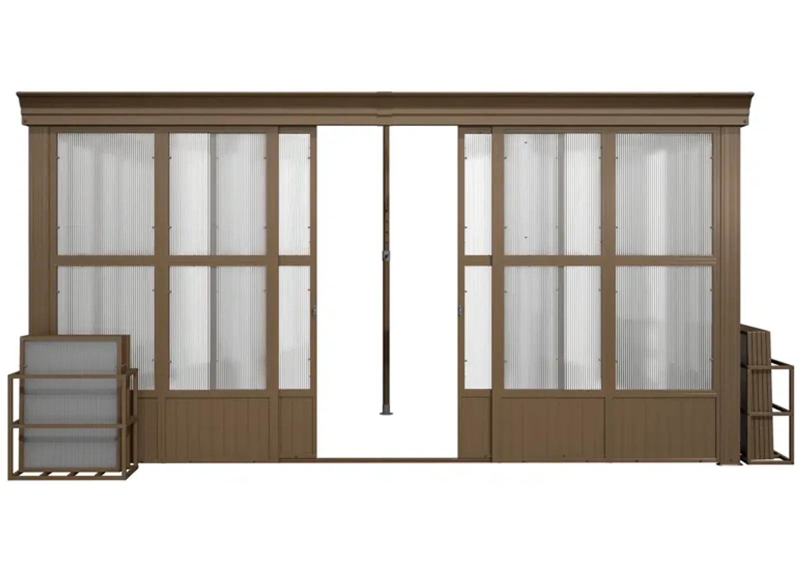 MONDAWE Lean to Sunroom 12x14FT Wall Mounted Solarium with Sloping Roof, Detachable Screens, 2 Lockable Sliding Doors