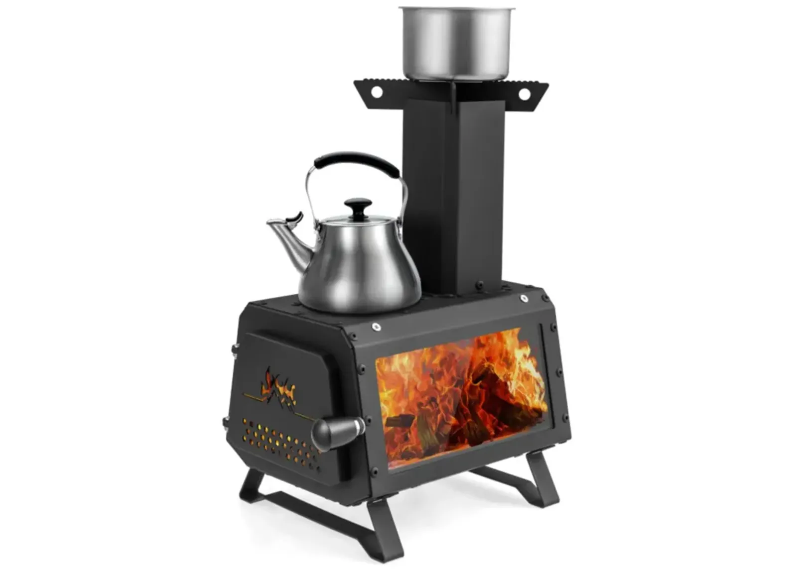 Hivvago Portable Wood Camping Burning Stove Heater with 2 Cooking Positions