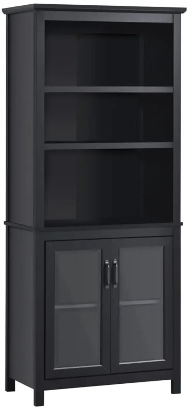 Black Tall Organizer: 71" Bookcase Hutch with Glass Doors