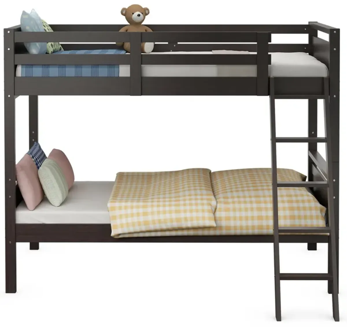 Twin Over Twin Bunk Bed Convertible 2 Individual Beds Wooden