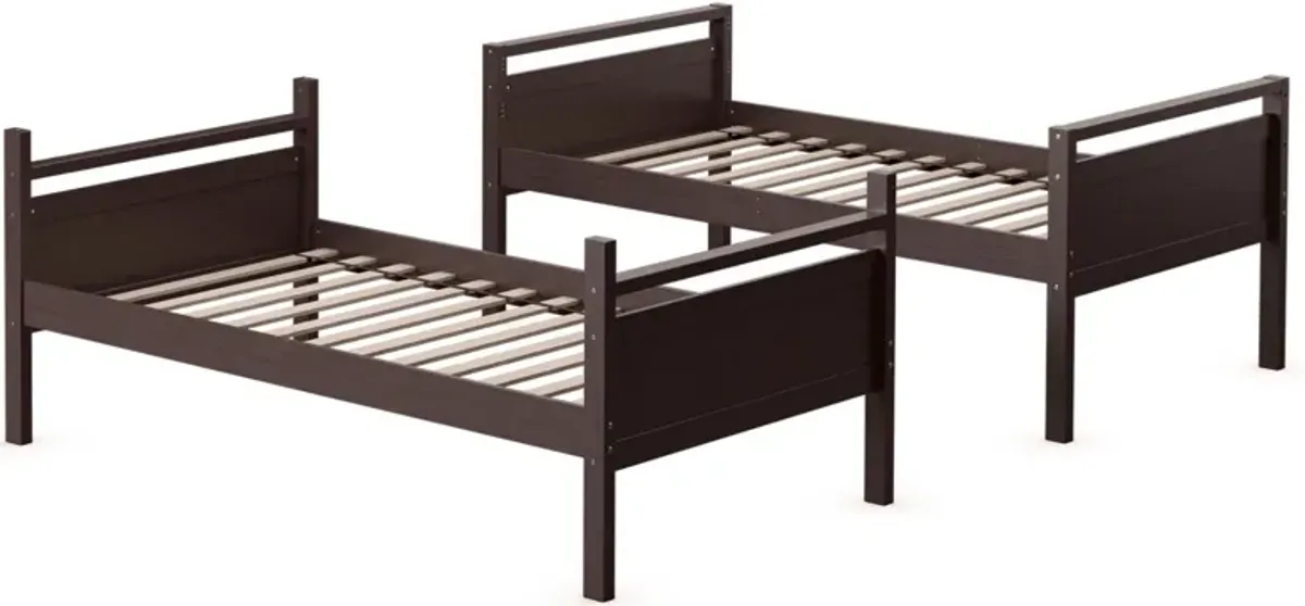 Twin Over Twin Bunk Bed Convertible 2 Individual Beds Wooden