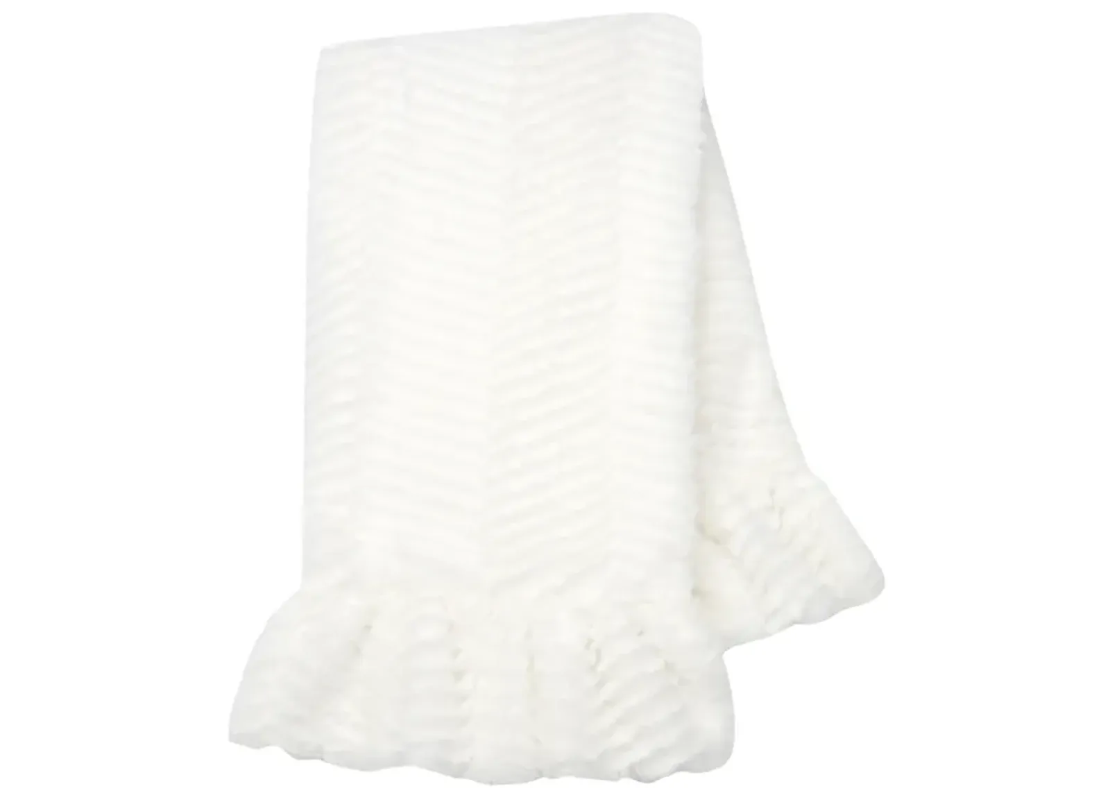 Lambs & Ivy Signature White Ruffled Lux Minky/Jersey Chevron Baby Blanket