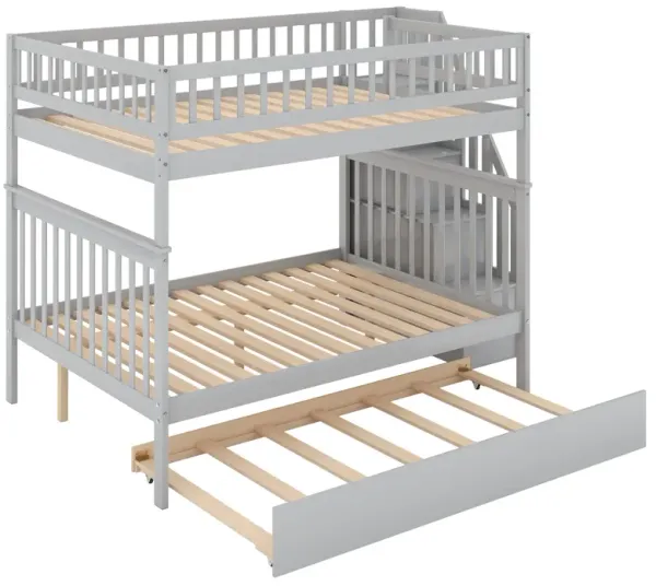 Whisen Full over Full Wood Bunk Bed with Trundle and Storage Staircase - Gray