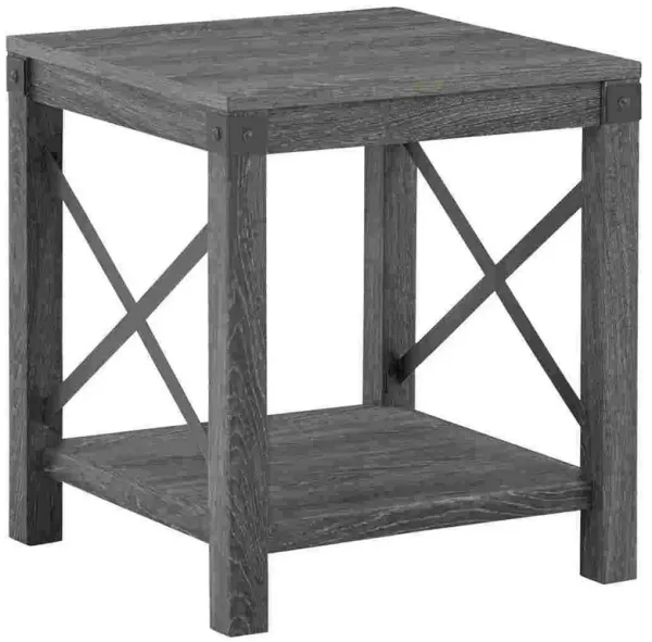 End Table with X Metal Accent and Grain Details, Gray-Benzara