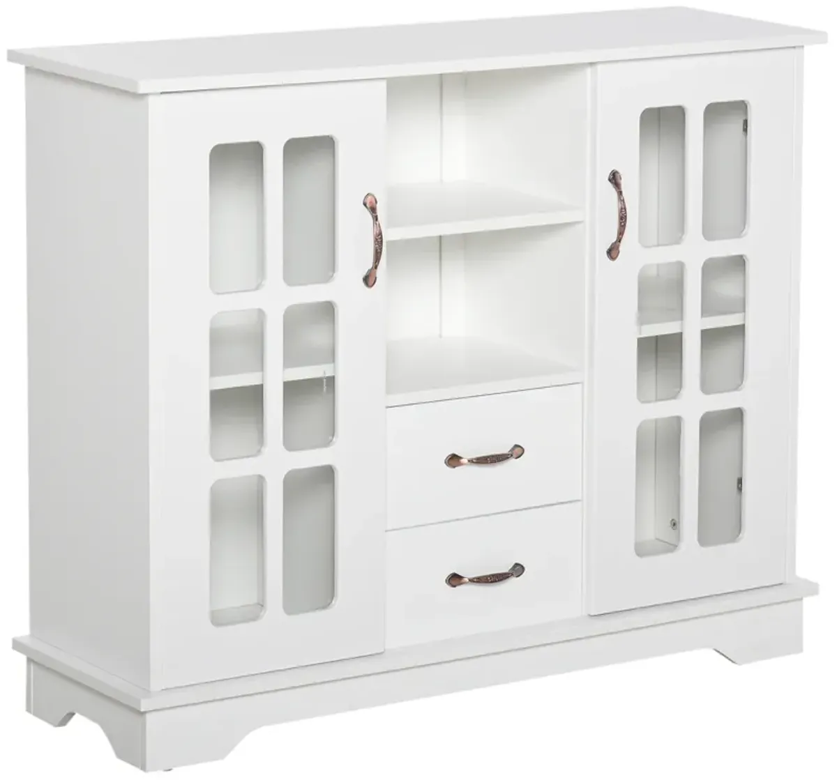 HOMCOM Sideboard Buffet Cabinet, Kitchen Cabinet, Coffee Bar Cabinet with 2 Framed Glass Doors, 2 Drawers and 2 Open Shelves for Living Room, White