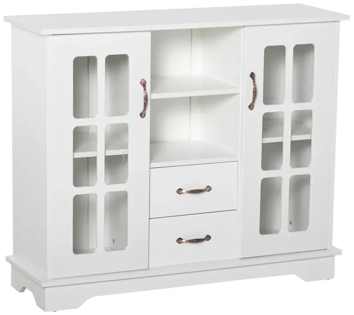 HOMCOM Sideboard Buffet Cabinet, Kitchen Cabinet, Coffee Bar Cabinet with 2 Framed Glass Doors, 2 Drawers and 2 Open Shelves for Living Room, White