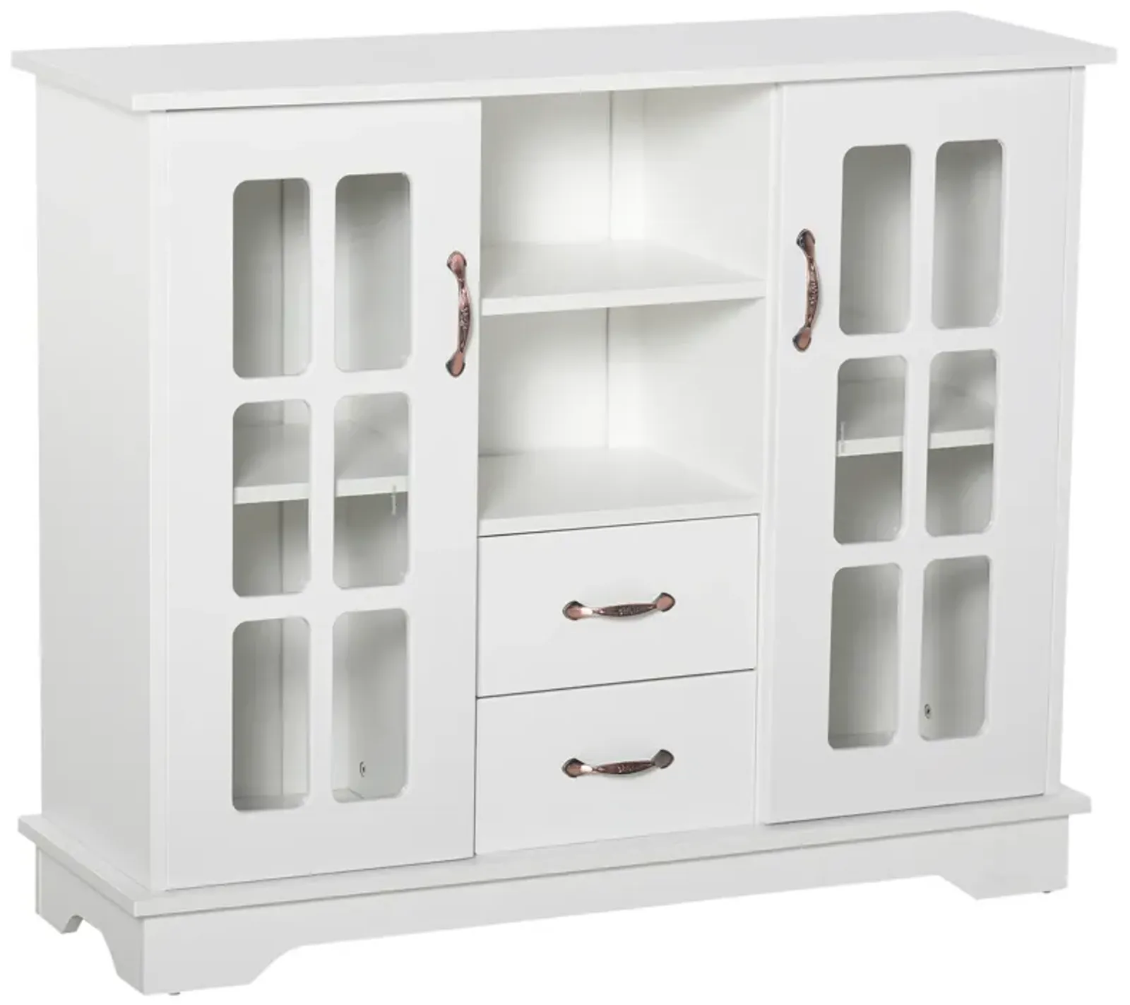 HOMCOM Sideboard Buffet Cabinet, Kitchen Cabinet, Coffee Bar Cabinet with 2 Framed Glass Doors, 2 Drawers and 2 Open Shelves for Living Room, White