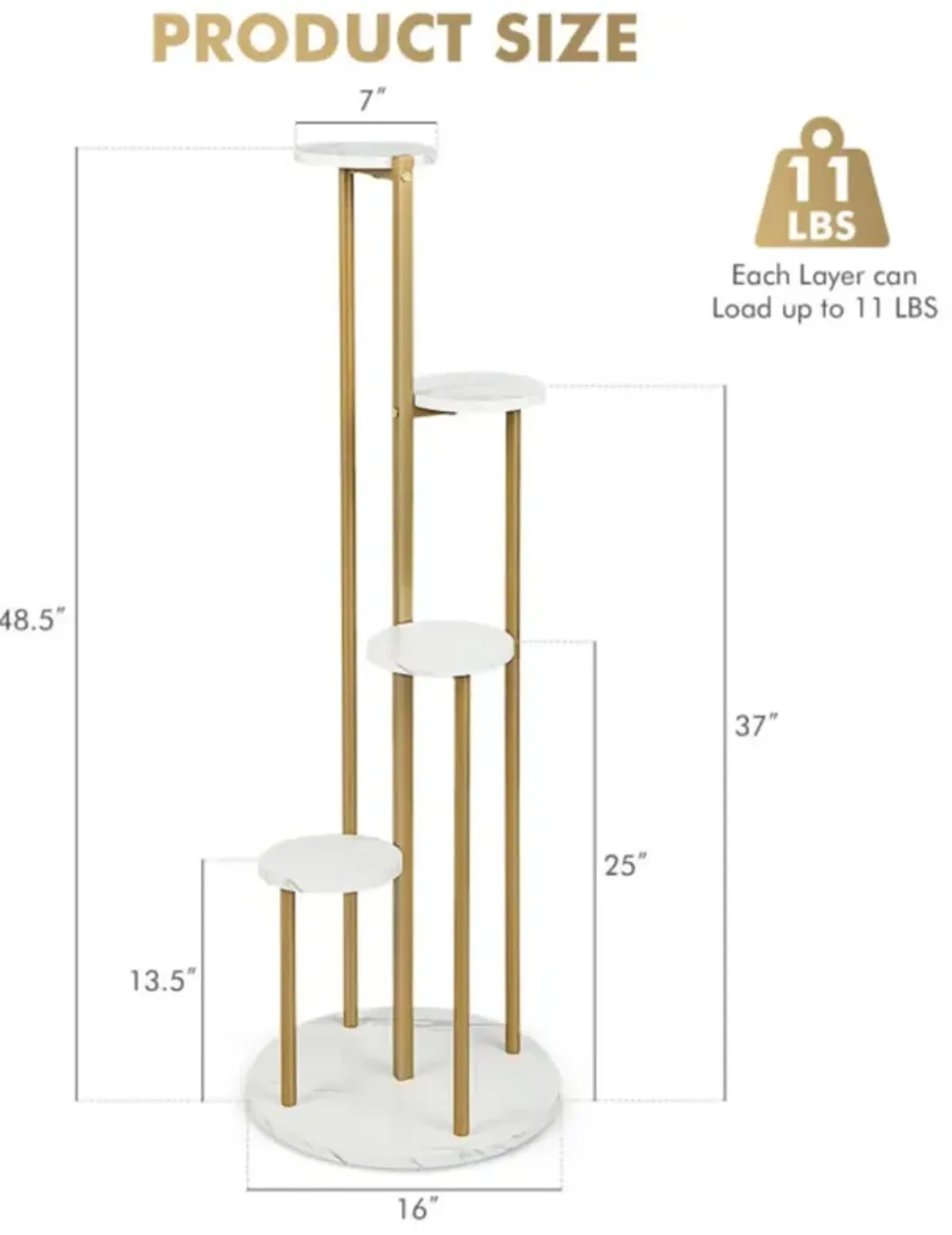 Hivvago 4-Tier 48.5 Inch Metal Plant Stand-White