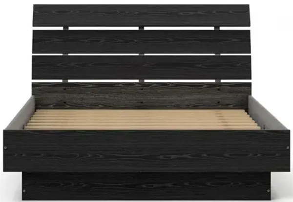 FurniFact Black Queen Platform Bed Frame with Slat Roll - Durable and Modern Design