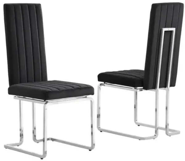 Best Quality Furniture Black Velvet Side Chairs With Silver Base (Set Of 2)