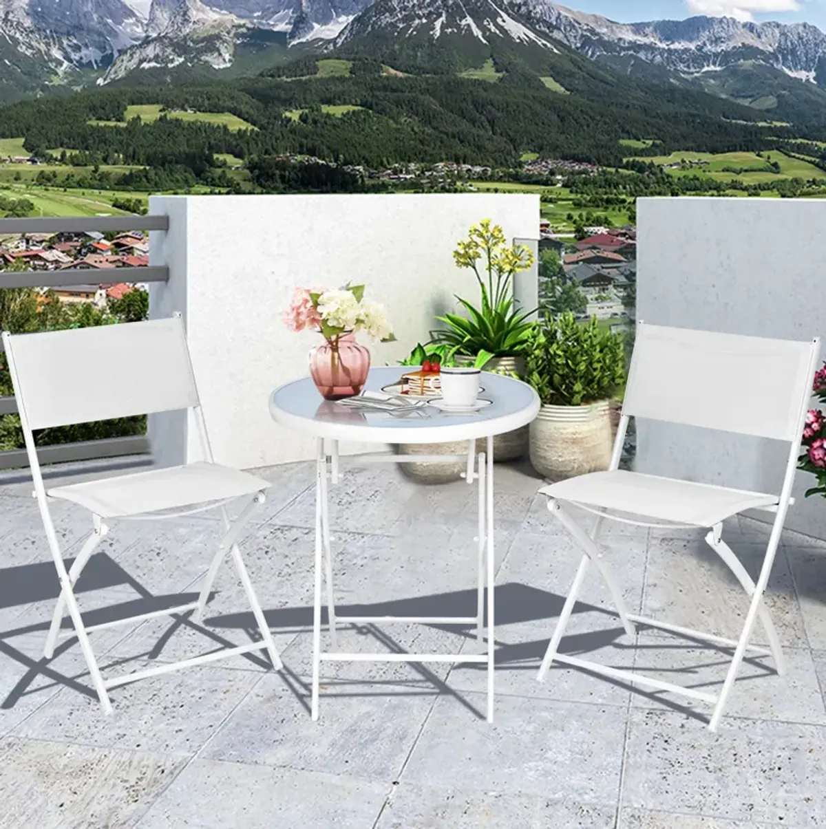 3 Pieces Patio Folding Bistro Set for Balcony or Outdoor Space