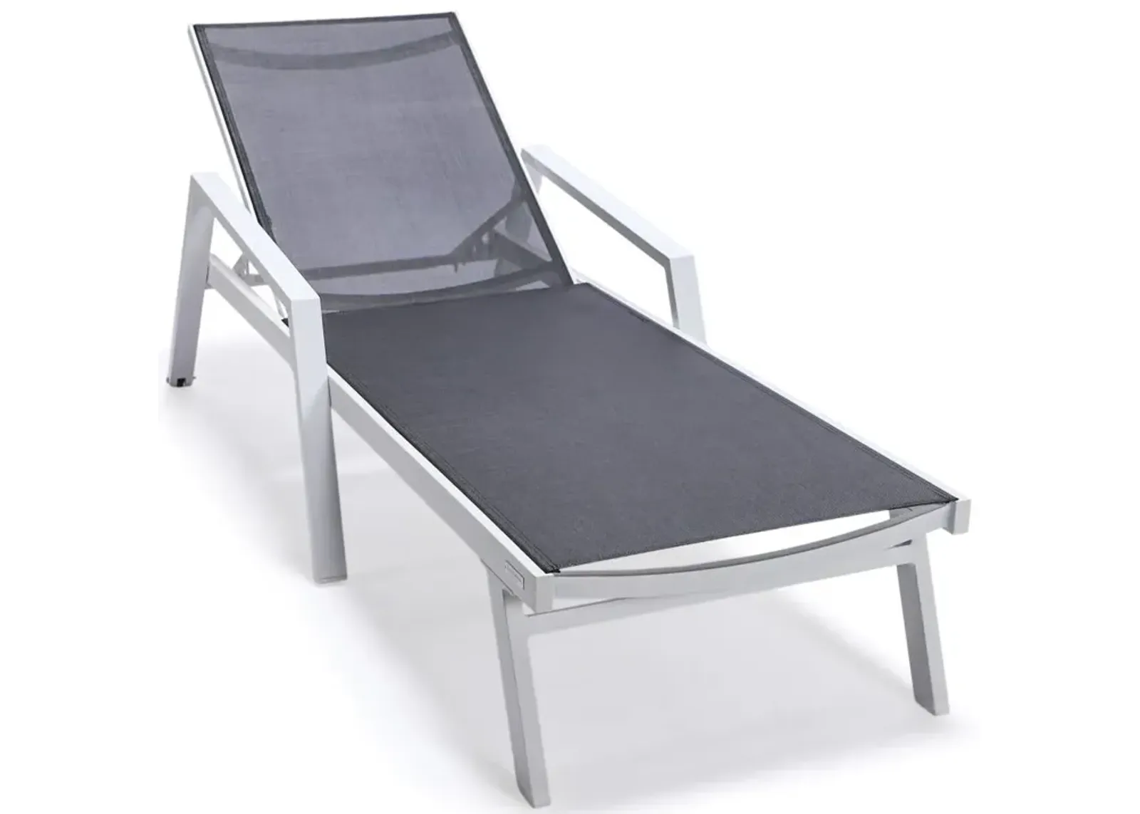 LeisureMod Marlin Patio Chaise Lounge Chair With Armrests in White Aluminum Frame