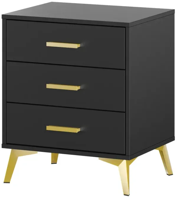 Single Black Wooden Nightstand, End Table, with 3 Drawers, 19.7 in. W x 15.7 in. D x 23.8 in. H