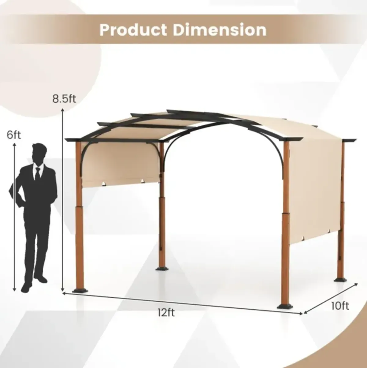 Hivvago 10 x 12 FT Outdoor Retractable Pergola with Retractable Canopy for Patio