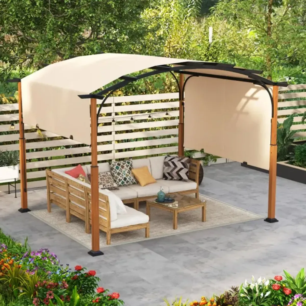 Hivvago 10 x 12 FT Outdoor Retractable Pergola with Retractable Canopy for Patio