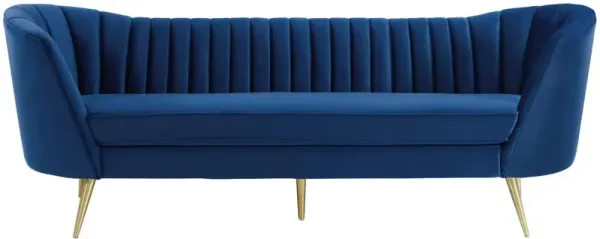 Modway Opportunity Channel Tufted Curved Back Upholstered Performance Velvet Sofa in Navy