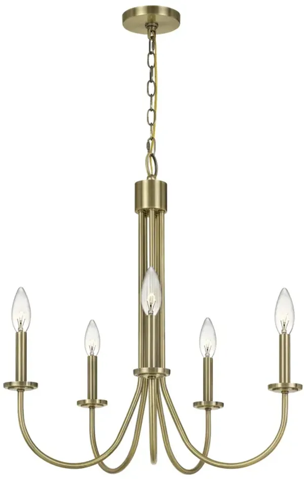 Metal Chandelier with 5 Candelabra Holders, Gold - Benzara