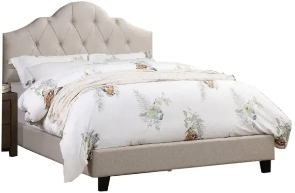 Eni Upholstered Queen Size Bed, Tufted Adjustable Headboard, Taupe Fabric - Benzara