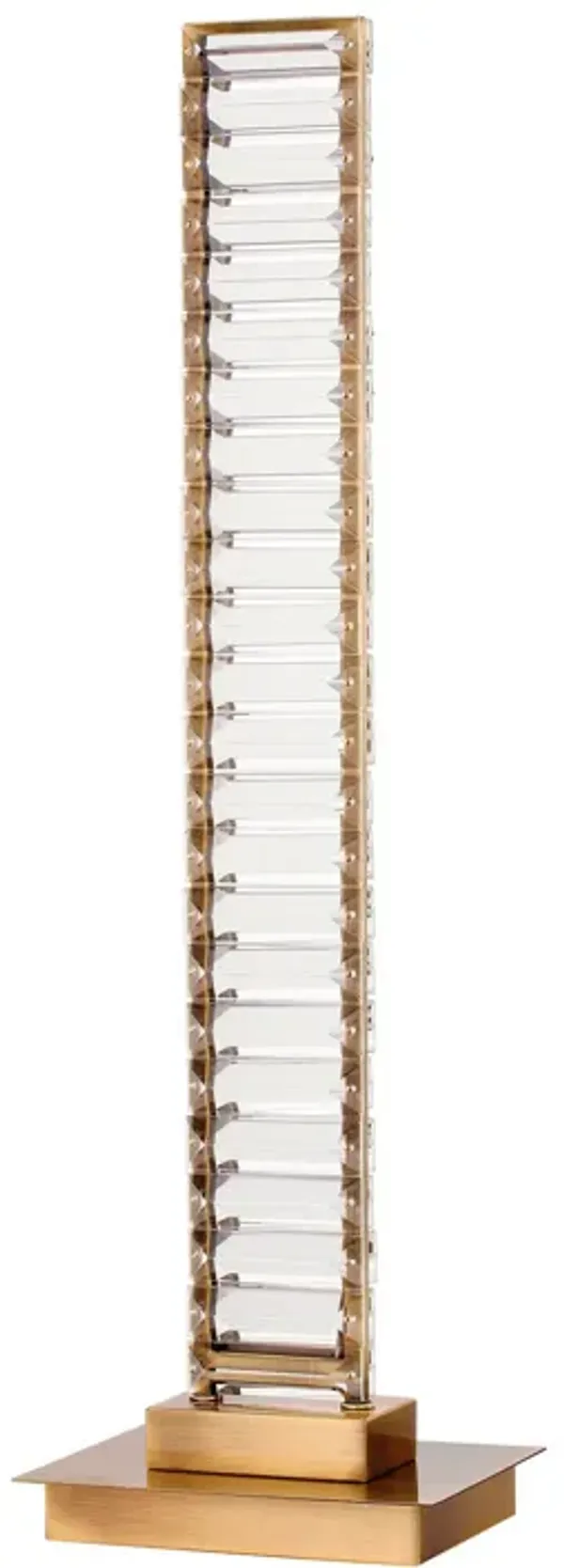 Lizy 24 Inch Tall, Thin Table Lamp, Crystal, LED Metal Frame, Antique Brass - Benzara