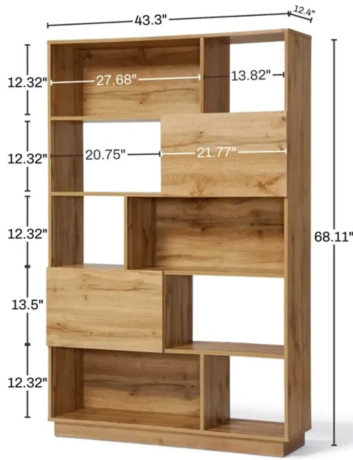 LuxenHome 8-Shelf and 2-Cabinet Tall Bookcase with Doors