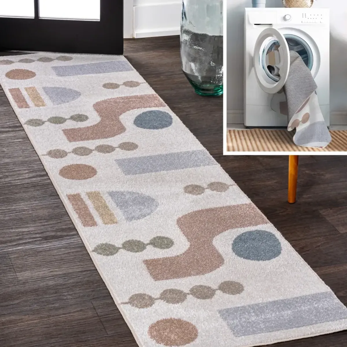 Riley Abstract Coastal Contemporary Machine-Washable Runner Rug