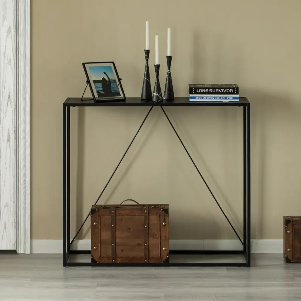 Modern Display Metal Console Table, for Dining, Entryway and Hallway, Black