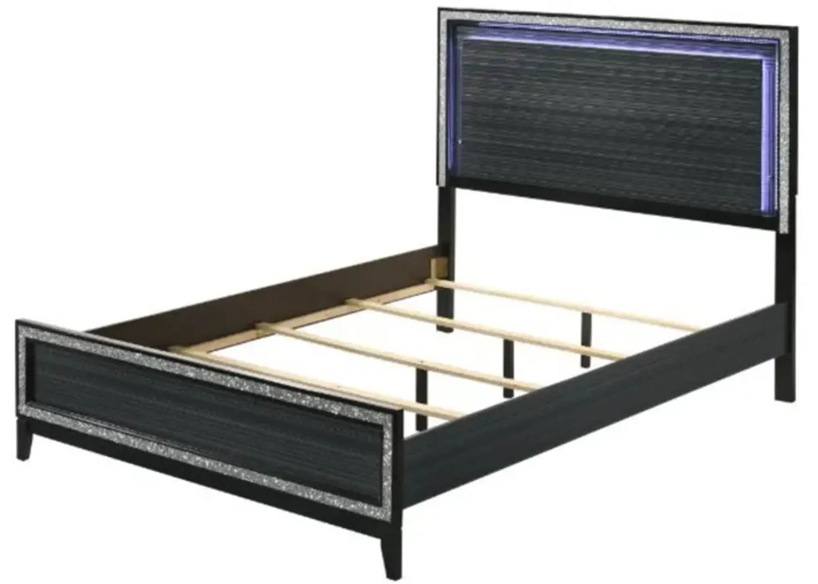 Queen Bed, LED & Weathered Black Finish