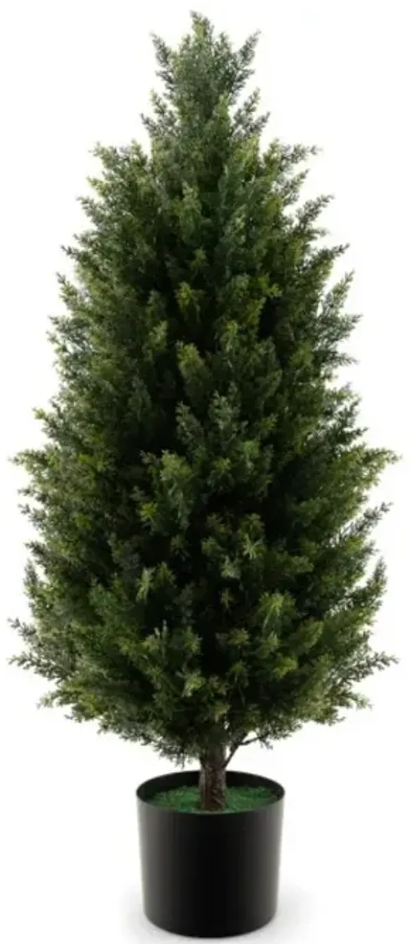 Hivvago Artificial Topiary Cedar Tree with Cement Plastic Pot and Faux Moss