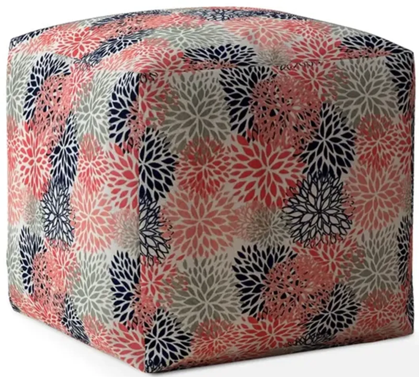 Hivvago 17" Coral Polyester Floral Pouf Ottoman