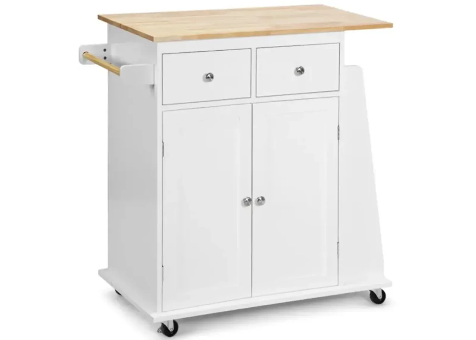 Hivvago Rubber Wood Countertop Rolling Kitchen Island Cart