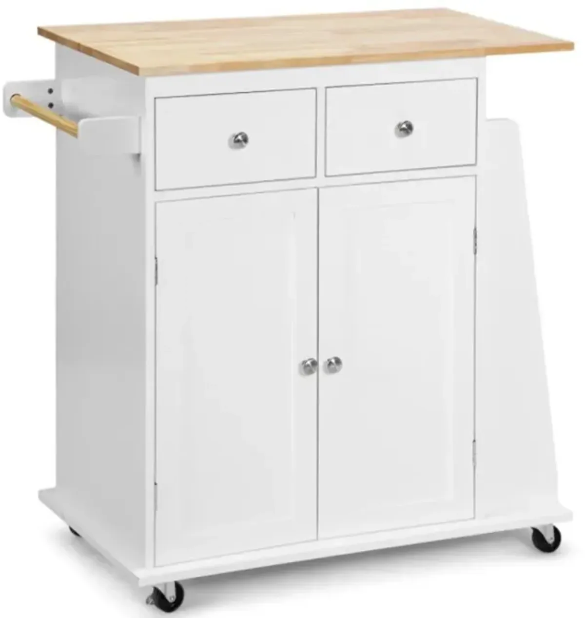 Hivvago Rubber Wood Countertop Rolling Kitchen Island Cart